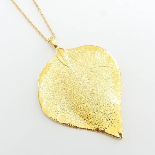 Gold leaf necklace 18K gold dipped leaf necklace real leaf necklace  gold dipped leaves natural jewelry woodland jewelry gold leaf jewelry