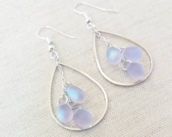 Orecchini A Goccia In Argento Placcato Con Opale Blu Lab Creato E Zirconi, A Gancio