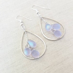 Silver Sea Glass Earrings  Amethyst Sea Glass Earrings Beach Earrings Teardrop Sea glass Earrings Sea Glass Jewelry Bridesmaids Earrings