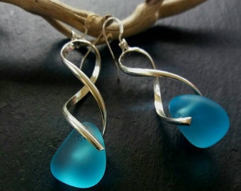 Sea Glass Earrings Sea Glass Jewelry Beach Glass Earrings Mermaid Jewelry Beach Wedding Jewelry Bridesmaid Silver Earrings Beach Glass