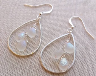 Christmas Earrings Crystal Glass Earrings  Frosted drop Earrings Drop Dangle Glass Earrings Crystal Teardrop Earrings Christmas gift for her