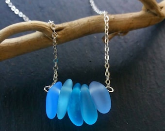 Blaue Seeglas Anhänger Blaue Seeglas Halskette Strand Glas Halskette Seeglas Schmuck Meerjungfrau Halskette Strand Schmuck Brautjungfer Geschenk