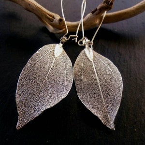 Oorbellen met echt blad, oorbellen met bladzilver, oorbellen met bladzilver, sieraden met echt blad