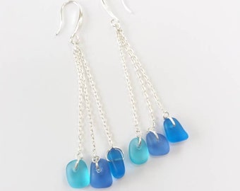Dainty Sea Glass Earrings  Blue Sea Glass Earrings  Sea Glass Jewelry Beach Glass Earrings Gift for Bridesmaids Beach Wedding Jewelry