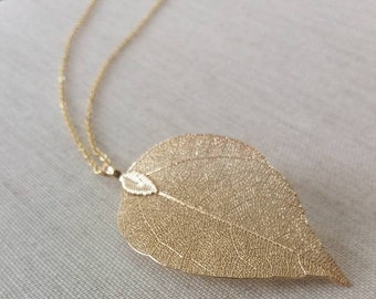 Real leaf necklace, 18K gold dipped leaf necklace, real leaf jewelry gold dipped leaves natural jewelry woodland jewelry bridesmaids jewelry