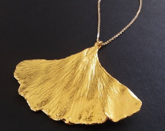 Collier feuille de gingko en or 18 carats, feuille véritable, feuille en or trempé, bijoux naturels, bijoux des bois, bijoux de mariage