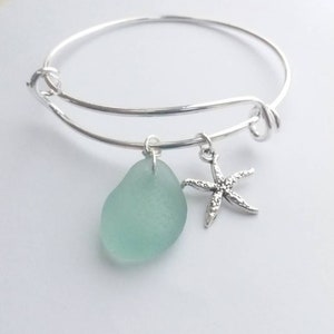 Personalized Bangle Genuine Sea Glass Bracelet Charms Bracelet Irish Sea Glass Genuine Sea Glass Jewelry Beach Glass Jewelry Ocean Jewelry