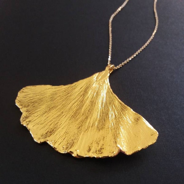 Collier feuille de gingko en or 18 carats, feuille véritable, feuille en or trempé, bijoux naturels, bijoux des bois, bijoux de mariage