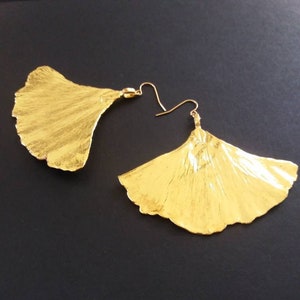 Gingko leaf earrings 18K gold dipped leaf earrings  real leaf earrings gingko leaf earrings gold dipped leaves natural jewelry woodland