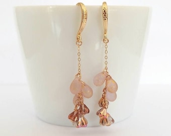 Blush Pink Earrings Gold Floral Earrings Gold Flake Earrings Spring Earrings Feminine Earrings Teardrop Gold Flakes Earrings Bridesmaids