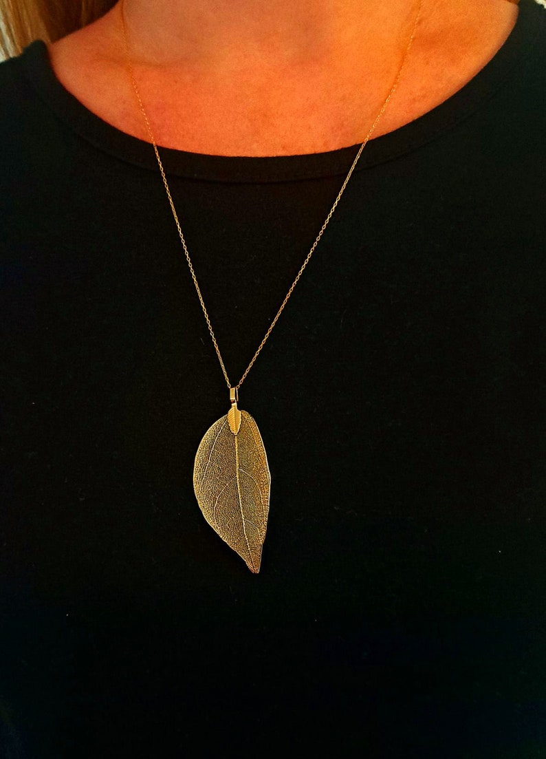 Real leaf necklace, 24K gold dipped leaf necklace, real leaf jewelry, gold dipped leaves natural jewelry woodland jewelry wedding jewelry image 7