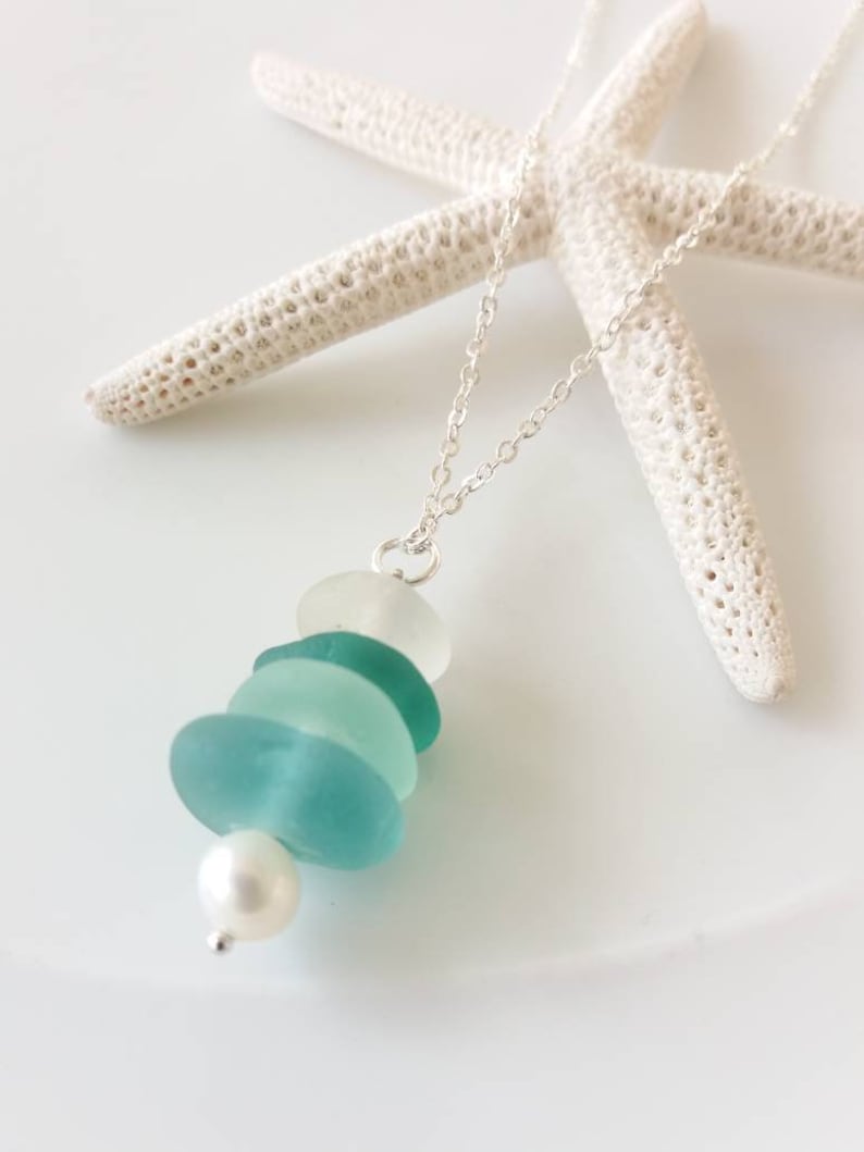 Genuine Sea Glass Necklace Blue Seaglass Necklace Beach Glass Necklace ...
