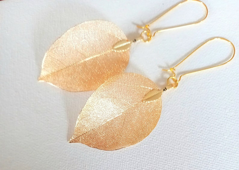 Real leaf earrings Gold dipped real leaf earrings Gold leaf Real leaves earrings Gold Real leaf earrings woodland jewelry natural jewelry image 4