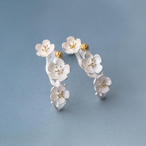 花のイヤリング 春の花のイヤリング 花のジュエリー シルバー 桜のイヤリング フラワーガールのイヤリング用花の花のイヤリング