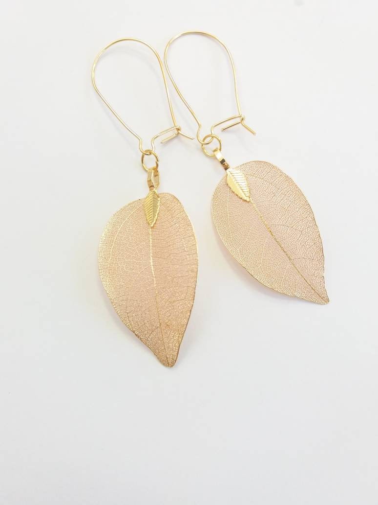 Real Leaf Earrings Gold Dipped Real Leaf Earrings Gold Leaf Etsy