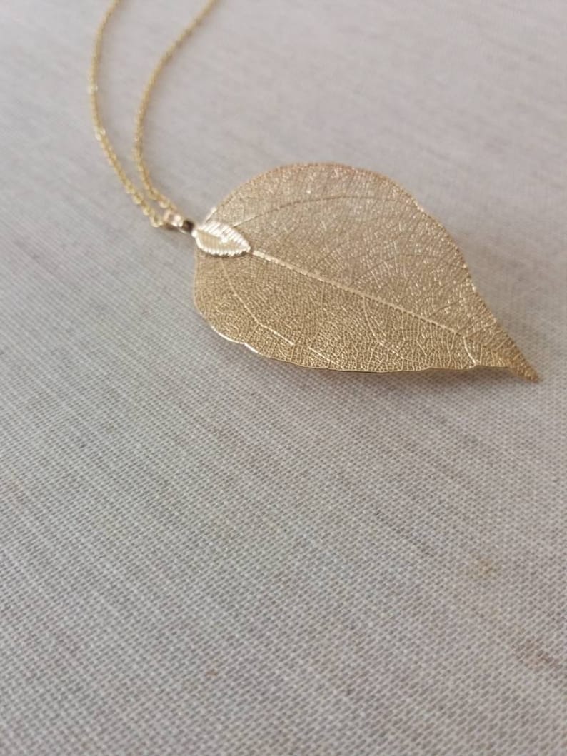 Real leaf necklace, 18K gold dipped leaf necklace, real leaf jewelry gold dipped leaves natural jewelry woodland jewelry bridesmaids jewelry zdjęcie 3