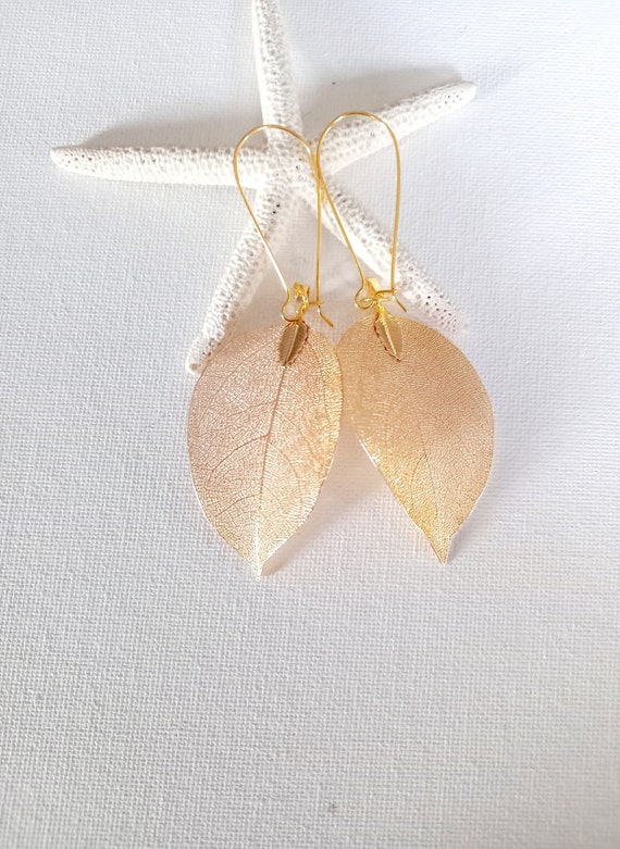 Real leaf earrings Gold dipped real leaf earrings Gold leaf Real leaves earrings Gold Real leaf earrings woodland jewelry natural jewelry