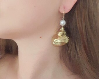 Gold Seashell Real Sea shell earrings Sea shell jewelry gold plated shell earrings gold shell earrings natural jewelry beach wedding jewelry