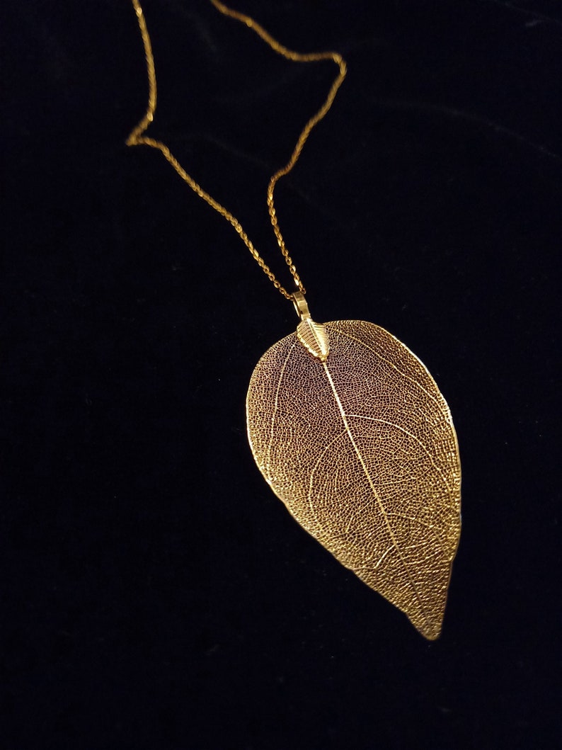 Real leaf necklace, 24K gold dipped leaf necklace, real leaf jewelry, gold dipped leaves natural jewelry woodland jewelry wedding jewelry image 1