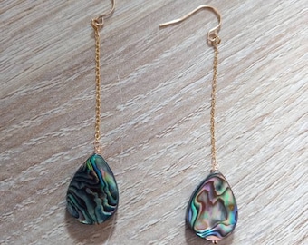 Pendientes de abulón en forma de lágrima, abulón auténtico, pendientes de abulón rellenos de oro, joyas de abulón auténtico, pendientes de abulón, pendientes de playa, pendientes de lágrima