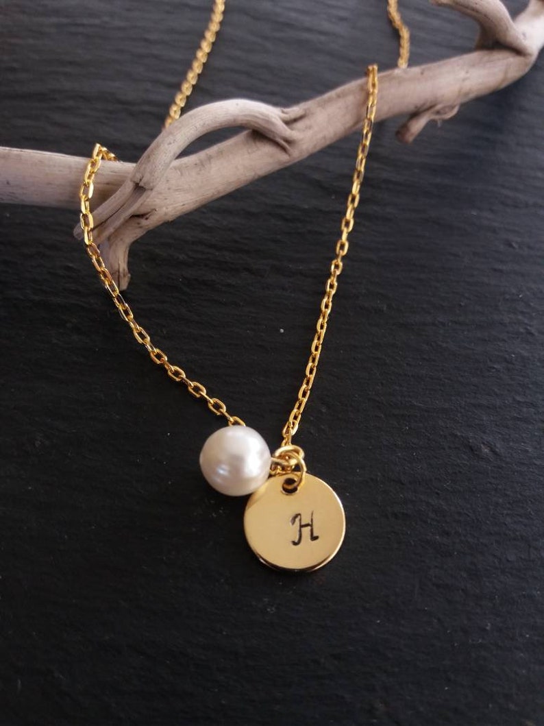 Bridesmaid Gift Gold Initial l Necklace Pearl Necklace Wedding Jewelry Initial Jewellery