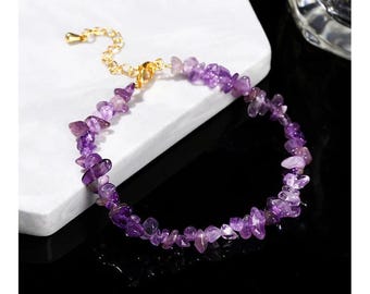 Pulsera de amatista Pulsera de amatista genuina Pulsera de amatista cruda Pulsera con piedra natal de febrero Pulsera con piedras preciosas de febrero Joyas de amatista