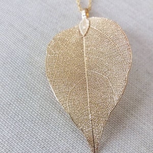 Real leaf necklace, 18K gold dipped leaf necklace, real leaf jewelry gold dipped leaves natural jewelry woodland jewelry bridesmaids jewelry zdjęcie 2