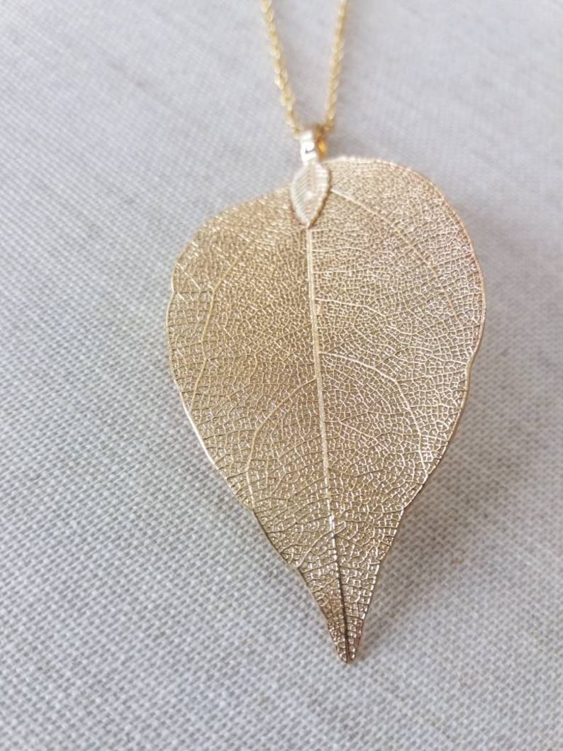 Real leaf necklace, 18K gold dipped leaf necklace, real leaf jewelry gold dipped leaves natural jewelry woodland jewelry bridesmaids jewelry zdjęcie 2