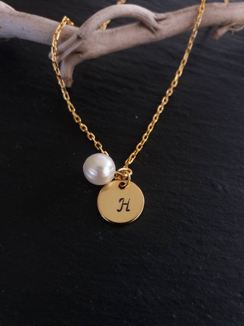 Bridesmaid Gift Gold Initial l Necklace Pearl Necklace Wedding Jewelry Initial Jewellery