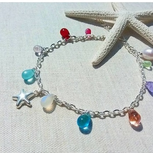 Tobillera morada, tobillera azul océano, tobillera de verano, tobillera de estrella de mar, tobillera de playa, regalo con temática de playa, joyería de playa, regalo del océano, tobillera de concha marina