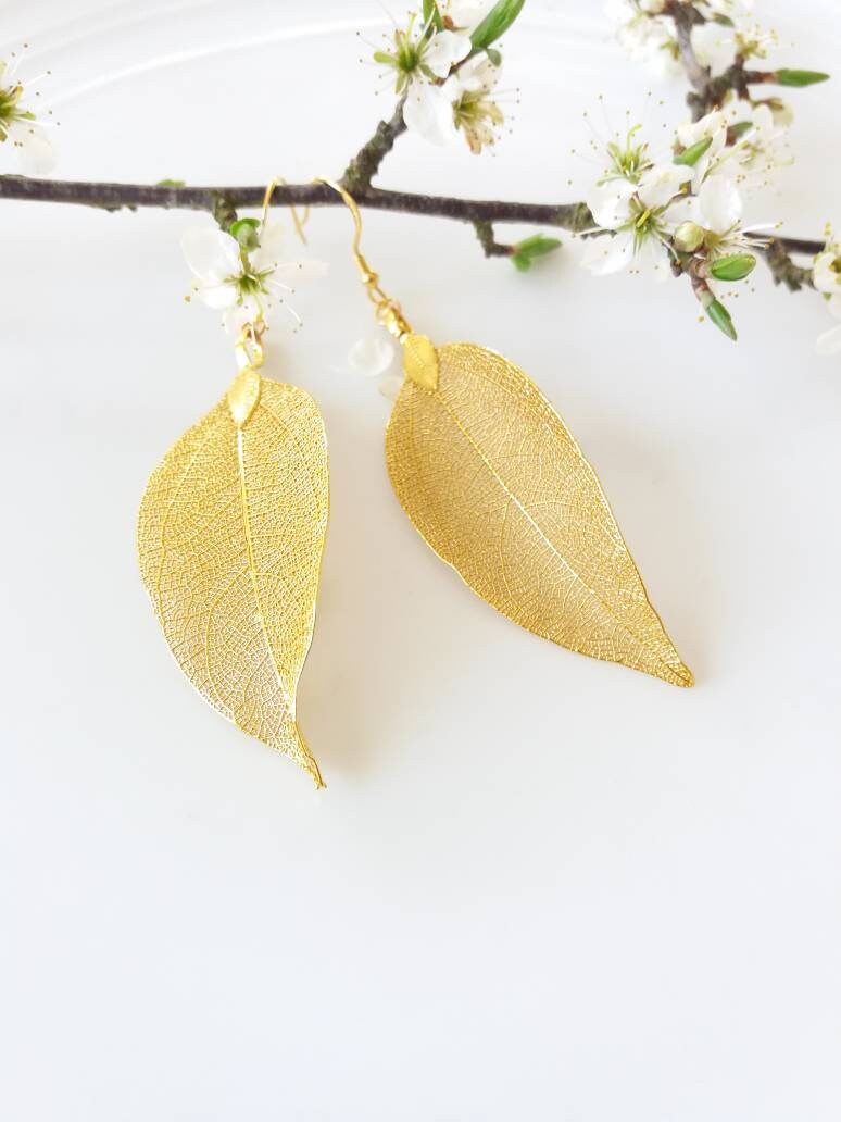 Real Leaf Earrings 24K Gold Leaf Earrings Gold Dipped Leaf Etsy