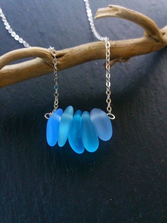 Blue Sea Glass Pedant Blue Sea Glass Necklace Beach Glass Necklace Sea Glass Jewelry Mermaid Necklace Beach Jewelry  Bridesmaid Gift