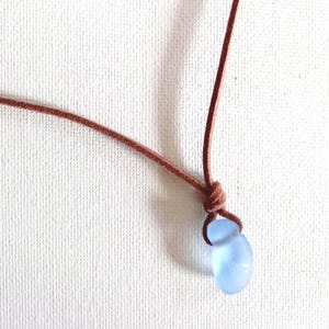 Surfer style necklace Blue Sea Glass Jewelry Sea glass cord choker necklace Unisex adjustable cord pendant choker Sea glass choker