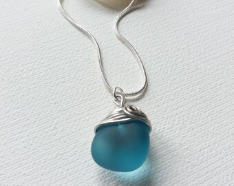 Blue Sea Glass Jewelry Sea Glass Necklace Seaglass Necklace Seaglass Jewelry Wedding Jewelry Bridal Jewelry Bridesmaid Jewelry