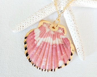 Scallop Shell Necklace  Sea Shell Necklace Gift for Her Gold Shell Charm Necklace Golden Shell Jewelry Beach Necklace Real Shell Jewelry