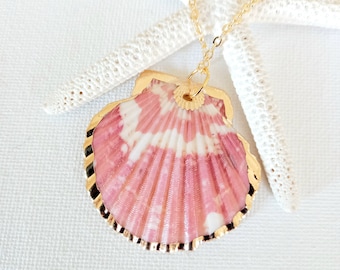 Scallop Shell Necklace  Sea Shell Necklace Gift for Her Gold Shell Charm Necklace Golden Shell Jewelry Beach Necklace Real Shell Jewelry