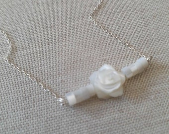 Mother of pearl necklace Carved Rose Mother of Pearl pendant necklace Shell necklace Beach Wedding jewelry Mother of pearl beach necklace