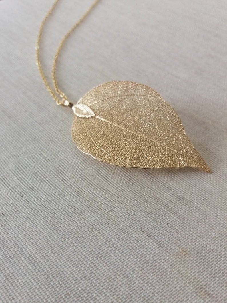 Real leaf necklace, 18K gold dipped leaf necklace, real leaf jewelry gold dipped leaves natural jewelry woodland jewelry bridesmaids jewelry zdjęcie 1