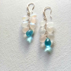 Christmas Gift for Her December Topaz Earrings Drop Dangle Earrings Frosted Glass Earrings Teardrop Blue Topaz Earrings Blue Dangle Earrings