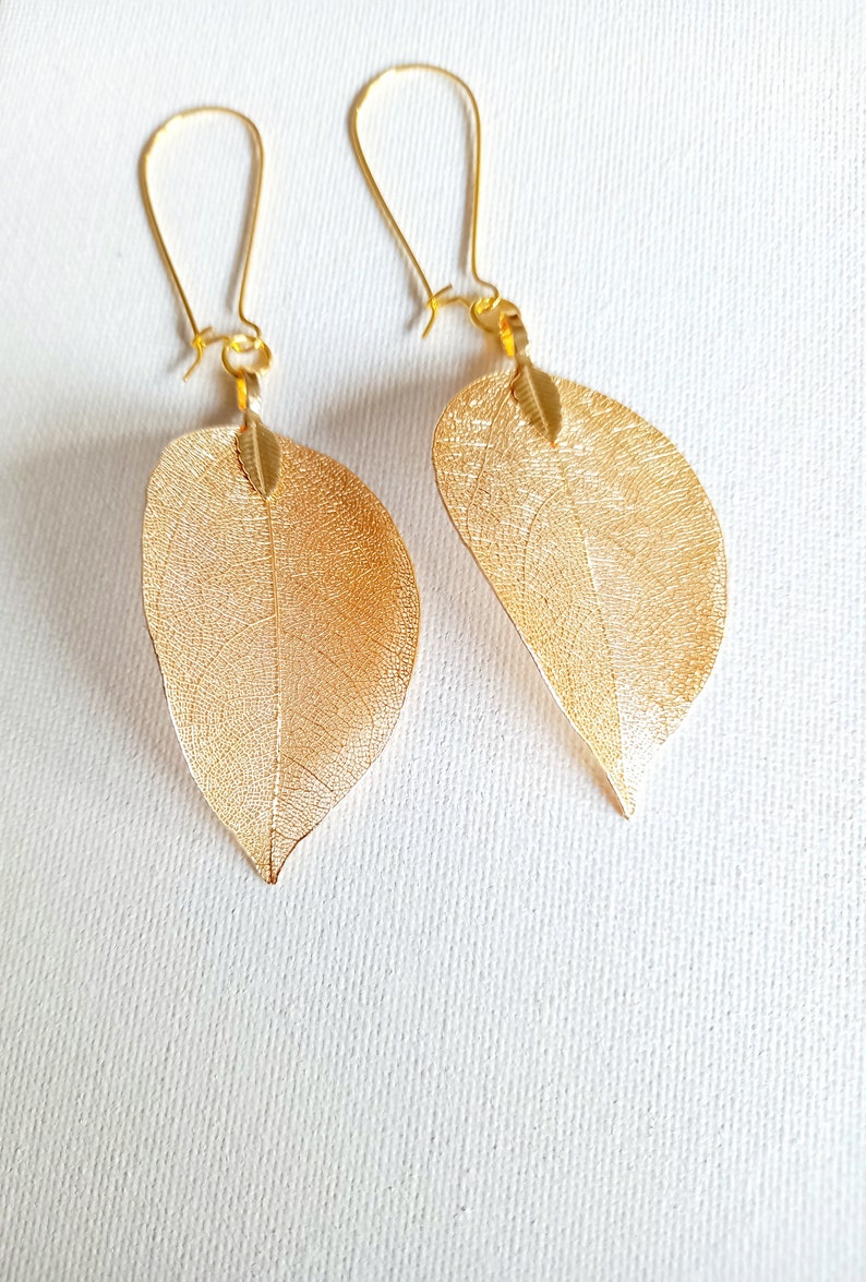 Real leaf earrings Gold dipped real leaf earrings Gold leaf Real leaves earrings Gold Real leaf earrings woodland jewelry natural jewelry image 5