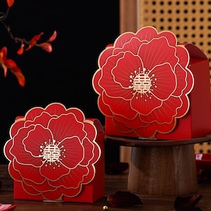 10 x Wedding favor box - Love in Full Bloom with Double Happiness Favor Box - Chinese Wedding - Red - Small