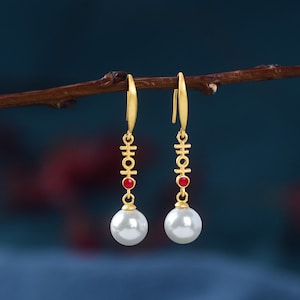Double Happiness Pearl Bridal Earrings