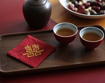Chinese Wedding Decoration - Double Happiness Fabric Coaster - Set of 2