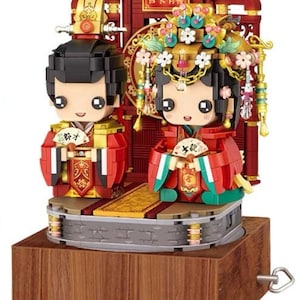 DIY Chinese Wedding Decoration - Bride and Groom in Traditional Chinese Wedding Costume Music Box Brick Set