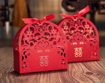 100 Double Happiness Themed Favor Boxes wedding-RED CLEARANCE 