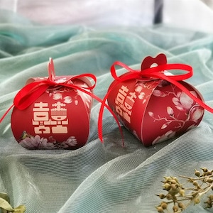 100 x Wedding Favor Box - Modern Chinese Double Happiness - Red