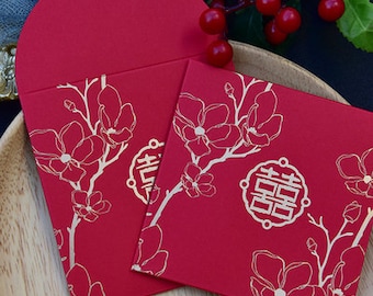 50 x Wedding Red Packet - Double Happiness with Magnolia - Chinese Wedding