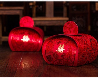 50 x Wedding favor box - Double Happiness with Floral Pattern - Small - Chinese Wedding