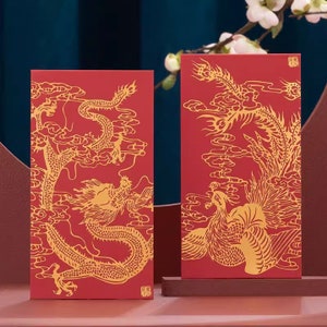 10 x Paquet rouge de mariage - Dragon et phénix - Mariage chinois