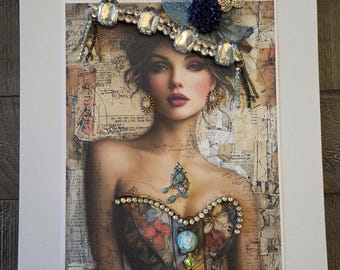 Fallon - Artisan Bejeweled Canvas Art Wall Decor Lady Woman Steampunk Handcrafted OOAK by #DesignsByJBL